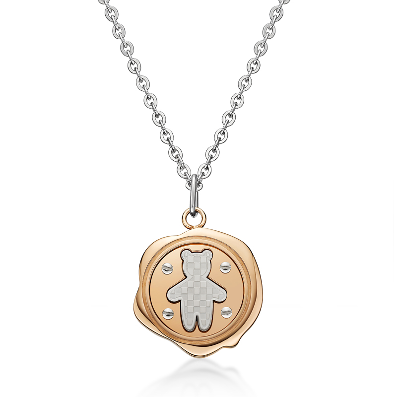 Ip Rose Gold Seal Wax Stamp Bear Pendant With Necklace