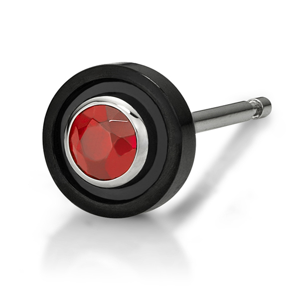 红色水晶黑钢耳环 (一只)
