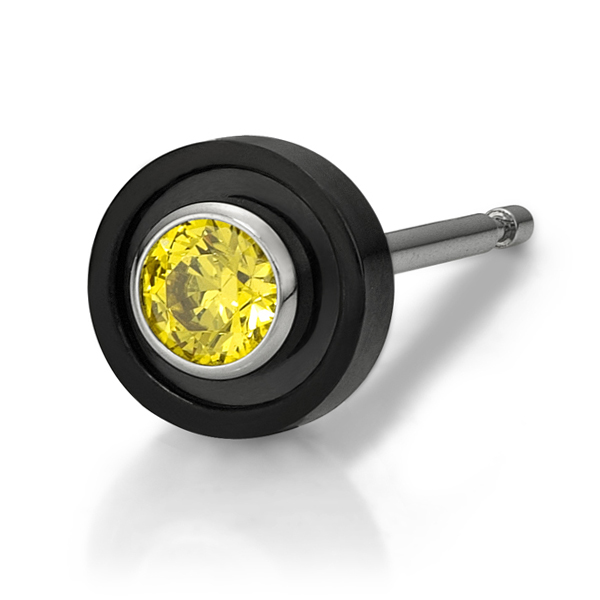 黃色水晶黑钢耳环 (一只)