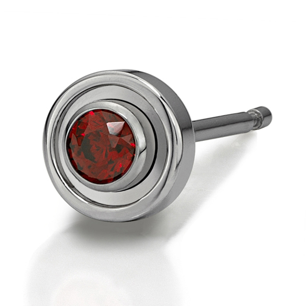 红色水晶白钢耳环 (一只)