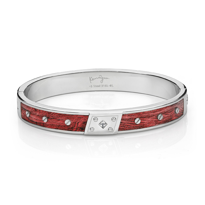 White Crystal with Red Color PU Bangle