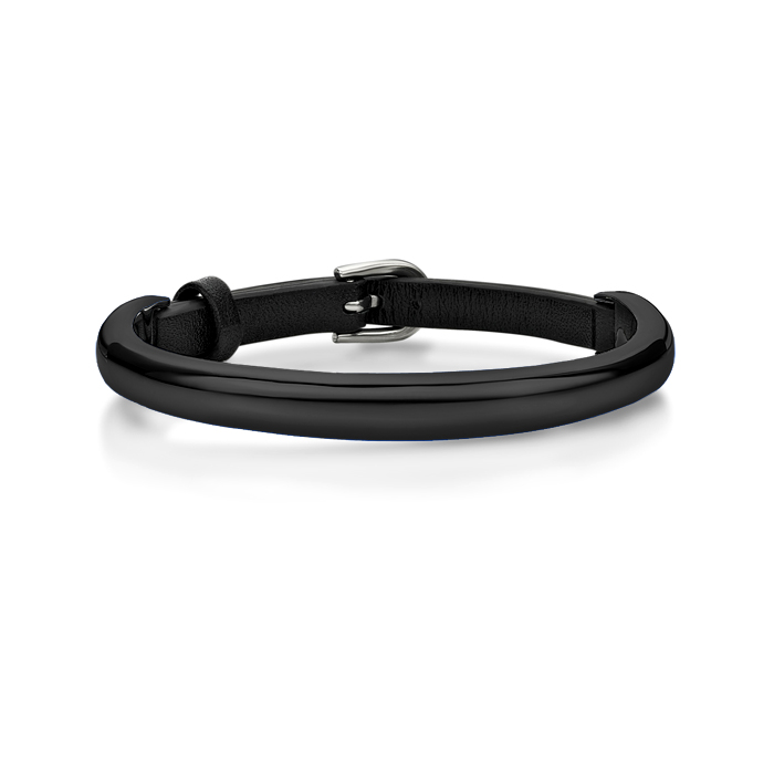 Black leather With Steel Bangle In Ip Black