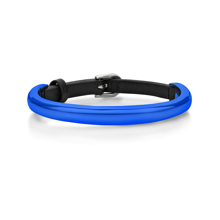 Black leather With Steel bangle In Ip Blue