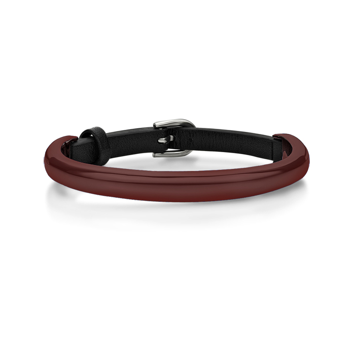 Black leather With Steel Bangle In Ip Brown