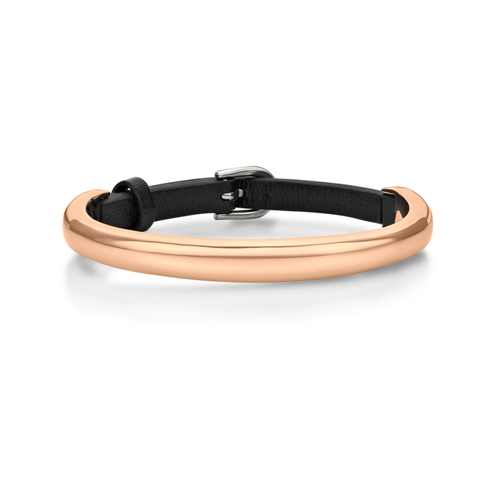 Black leather With Steel Bangle In Ip Rose Gold