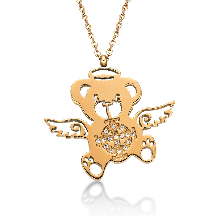Ip Rose Gold Crystal Angel Bear Necklace