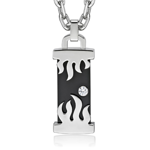 Fire Pillar Shaped Black Steel Pendant With Crystal (Large)