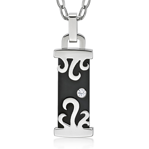 Fire Pillar Shaped Black Steel Pendant With Crystal (Small)