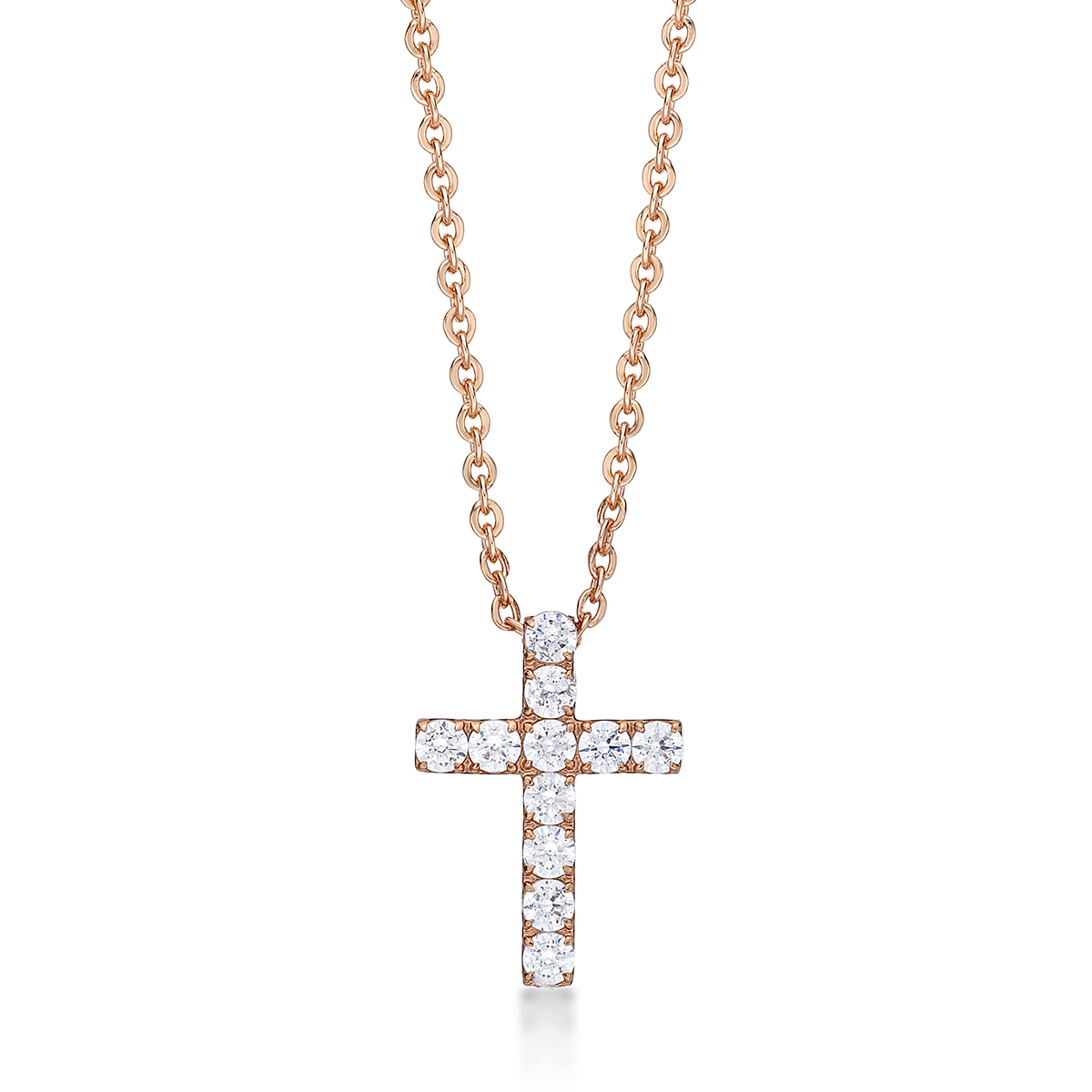 14K Rose Gold Plated with Cross Crystal Pendant Steel Necklace
