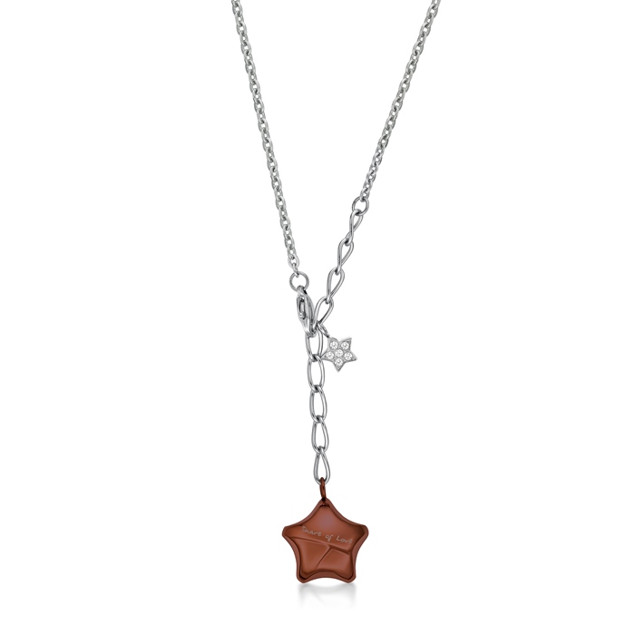 "Share Of Love" Ip Brown Lucky Star Long Steel Necklace