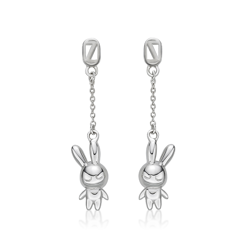 Rabbit C. 3D Hanging Rabbit Earring in RH. Plated