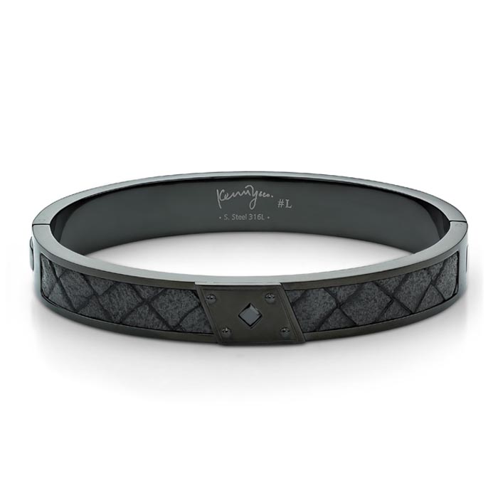 Crystal Leather Pattern Bangle in Black