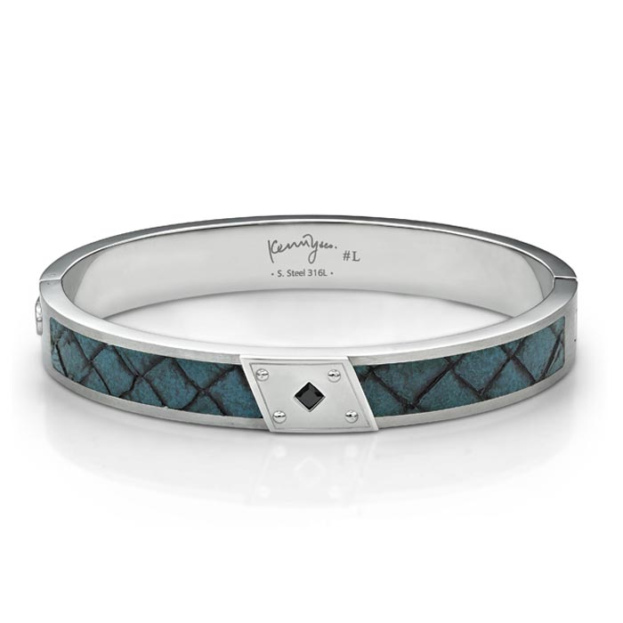 Crystal Leather Pattern Bangle in Blue
