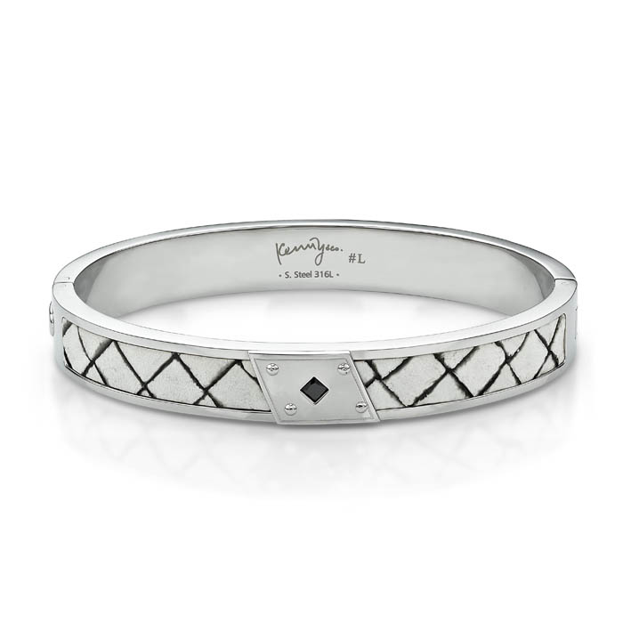 Crystal Leather Pattern Bangle in White