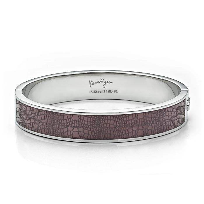 Ip Brown Leather Pattern Sculp Bangle