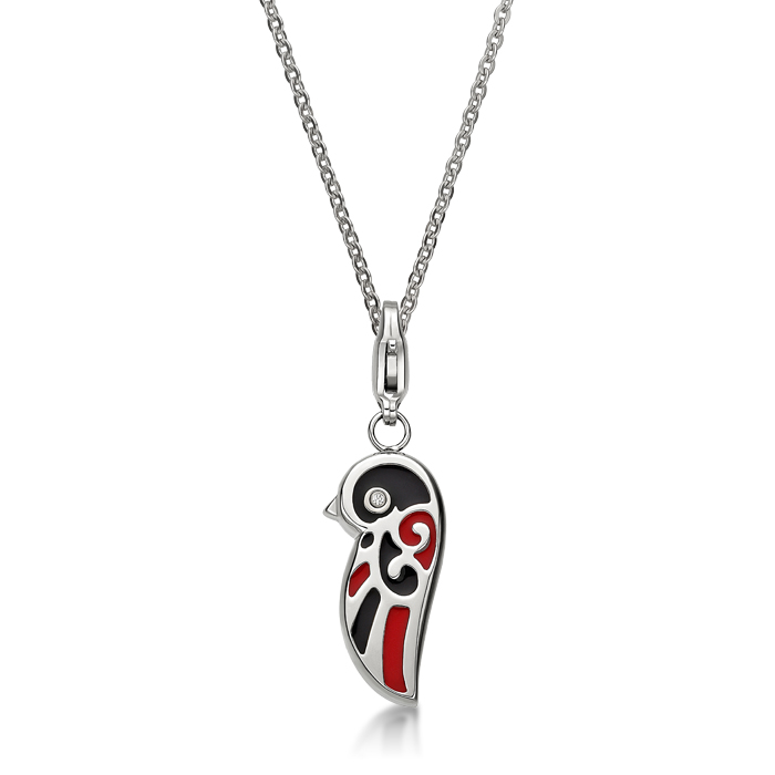 Black and Red  Enamel Lovebird Necklace (Small)