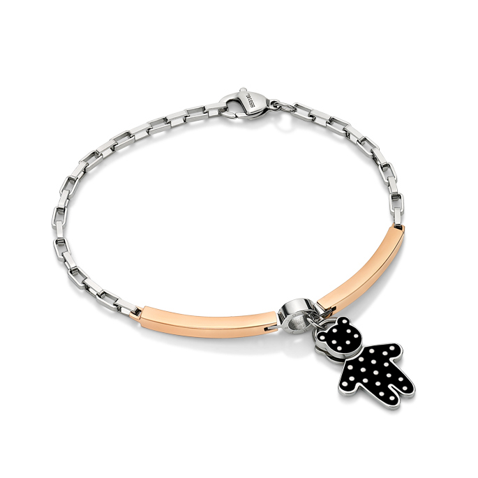 Black Dot Pattern Bear Pendant With Steel Bracelet
