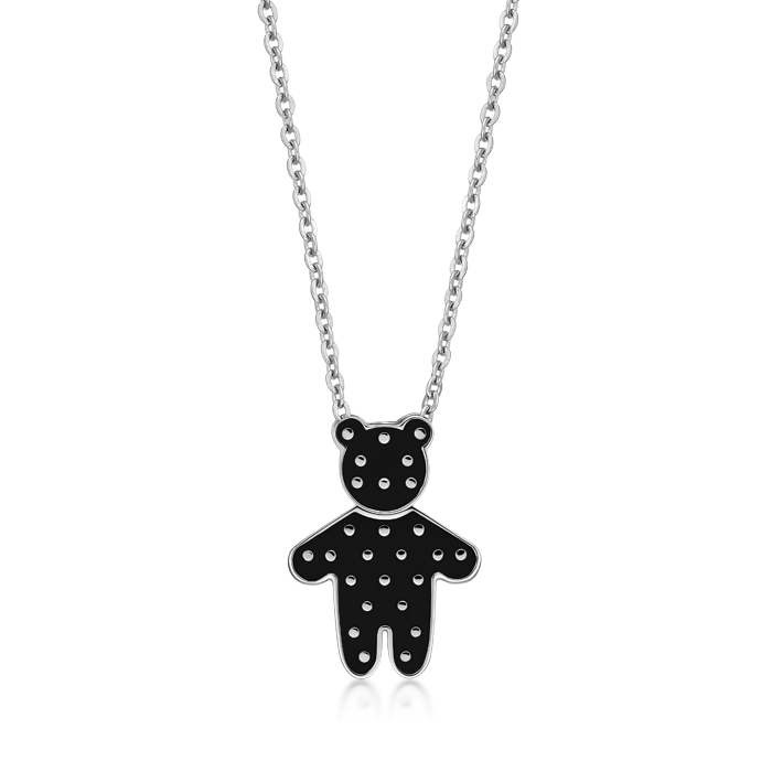 Black Dot Pattern Bear Pendant With Steel Necklace