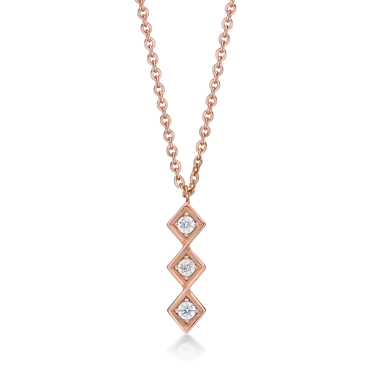 14KRose Gold Plated with Square Crystal Pendant Steel Necklace