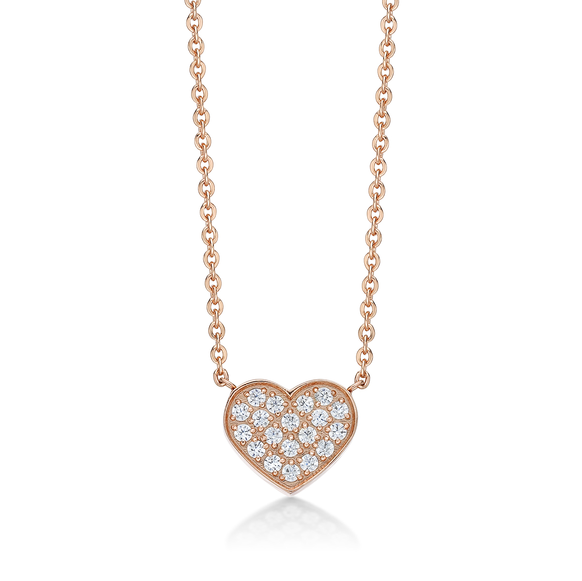 14K Rose Gold Plated with Heart Shaped Crystal Pendant Steel Nec