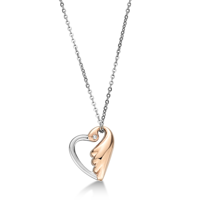 Ip Rose Gold Lovebird In Heart Shaped with Crystal Necklace
