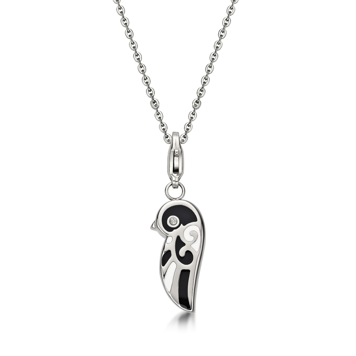 Black and White Enamel Lovebird Necklace (Small)